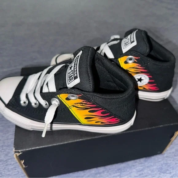 Converse Kids Black and Yellow Flame Sneakers - Picture 3 of 12
